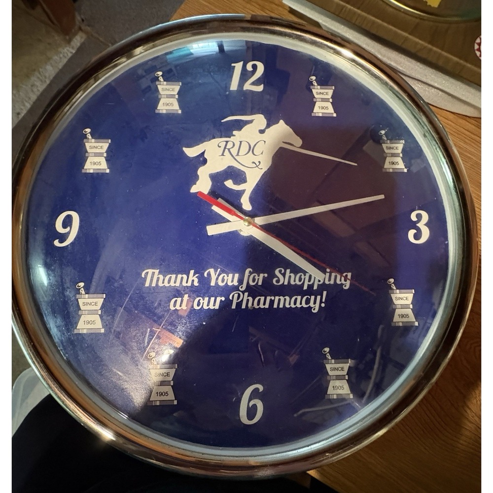 Vintage Rochester Drug Co Analog Wall Clock Battery Operated -‎ Works 11"